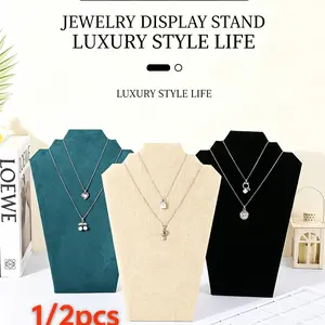 1/2 piece black necklace earrings jewelry set display rack, foldable black velvet necklace bust easel chain necklace rack finishing rack home or shop exhibition.