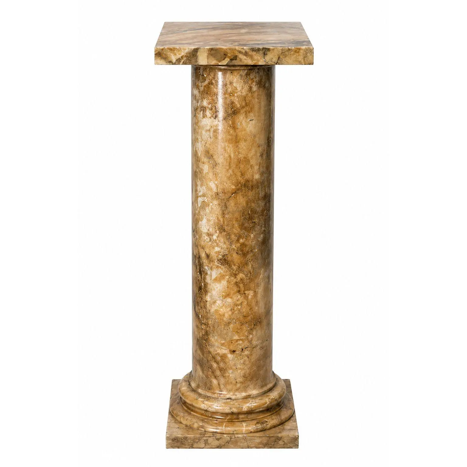 Early 20th Italian Polished Siena Marble Pedestal Column with Warm Toned Veining