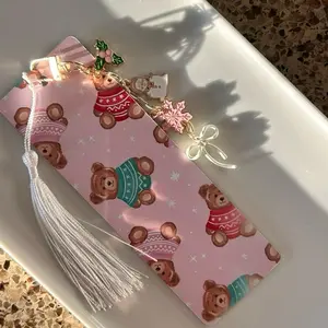 Teddy Bear Sweater Bookmark with Charms Cute Winter Design Featuring Snowflake and Tassel for Book Lovers