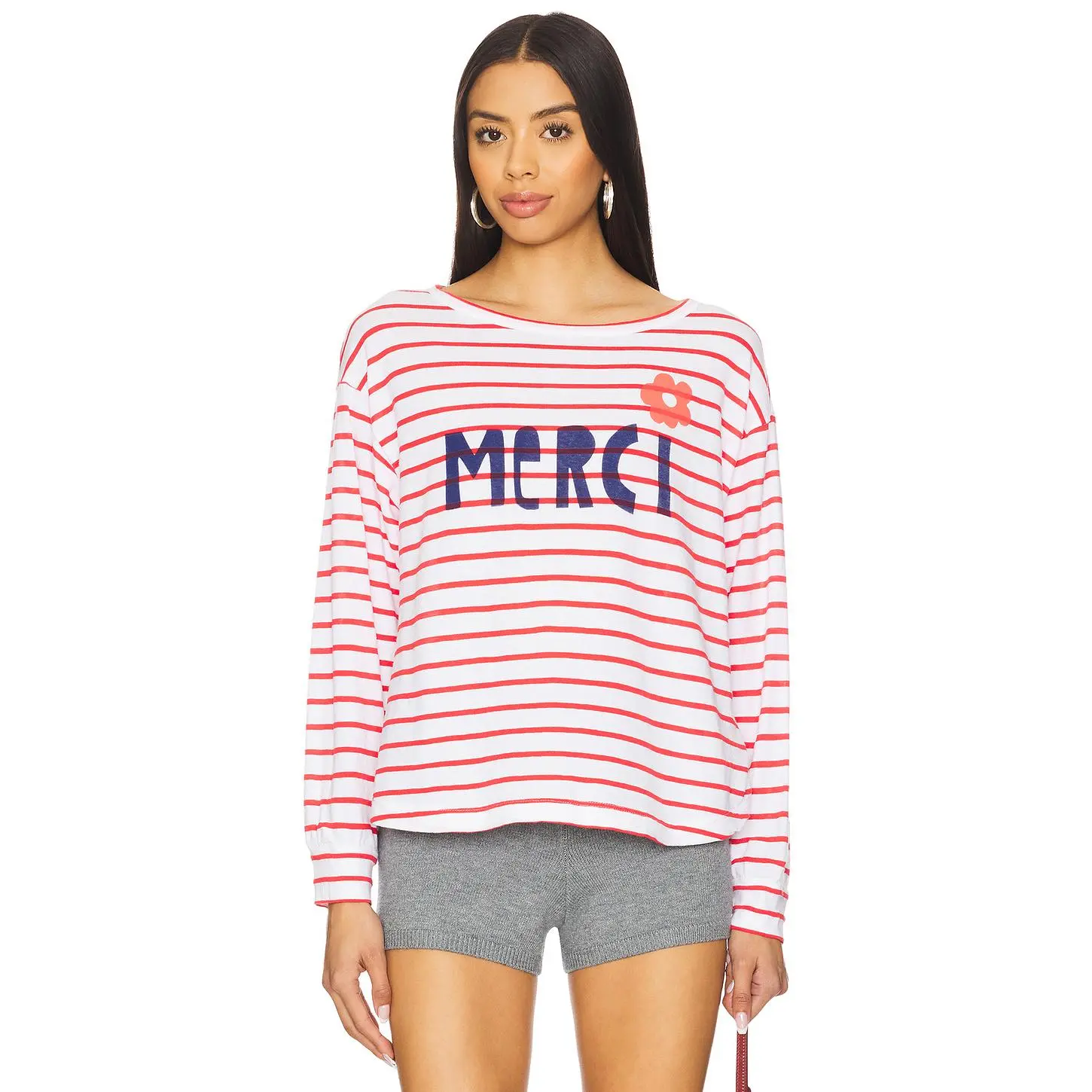 SUNDRY Merci Crew Pullover in Optic White