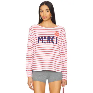 SUNDRY Merci Crew Pullover in Optic White