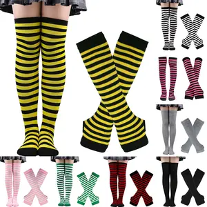 Christmas Stockings for Women Halloween Socks High Tube Socks European and American Festival Cosplay Striped Socks Gloves Socks Set