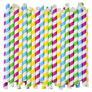 [0.5"/12mm Wide] Chunspak 9 inch Disposable Boba Tea Paper Straws - Assorted Color Stripes, Unwrapped, Pack of 100