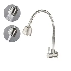 Modern Single Handle Kitchen Faucet - Wall Mount Cold Water Switch Control Mode, Brushed Metal Finish (Chrome/Steel), Easy Installation for Kitchen Sinks - Ideal for Modern Kitchens, Sleek Design, Water Flow Adjustment