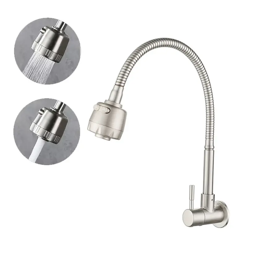 Modern Single Handle Kitchen Faucet - Wall Mount Cold Water Switch Control Mode, Brushed Metal Finish, Easy Installation for Kitchen Sinks - Modern Kitchens, Sleek Design, Water Flow Adjustment, Stainless Steel Faucet, Stainless Steel Tap