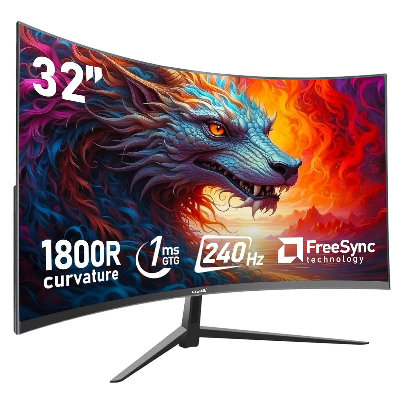 32 Inch Curved Gaming Monitor 240Hz, 1800R PC Monitor Full HD 1080P, Frameless Computer Dispaly with Freesync and Eye Care Technology, Wall Mountable,summerwins