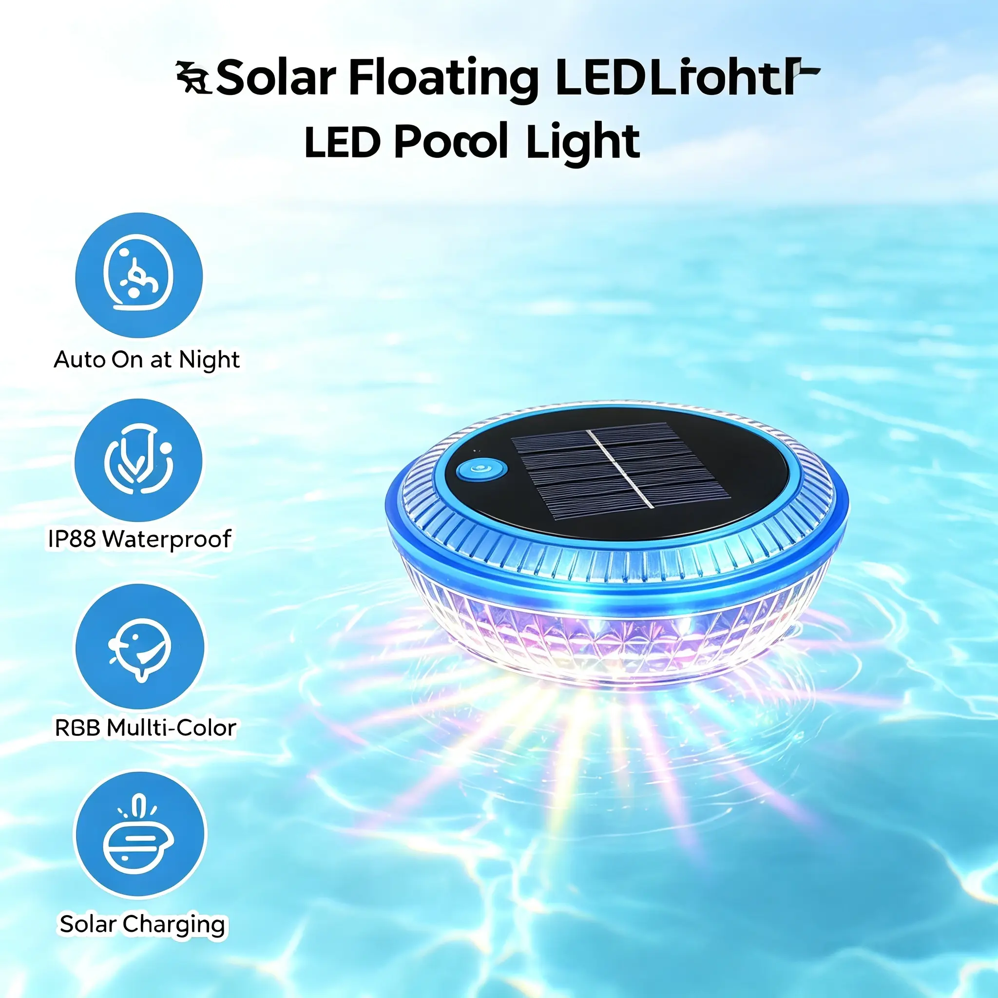 Solar Floating Pool Lights, IP68 Waterproof RGB Color Changing Solar Powered LED Floating Lights, Auto On/Off Night Sensor Decor Lamp for Swimming Pool, Pond, Fountain, Backyard Garden Pool Party Outdoor Water Decorations