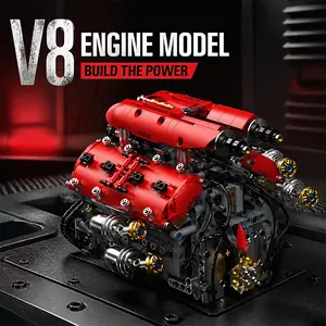 V8 Red Simulated Mechanical Electric Engine Building Block Model, Science Educational Assembly Toy, Intellectual Decoration, Inspire Creativity, Birthday Gift for Boys