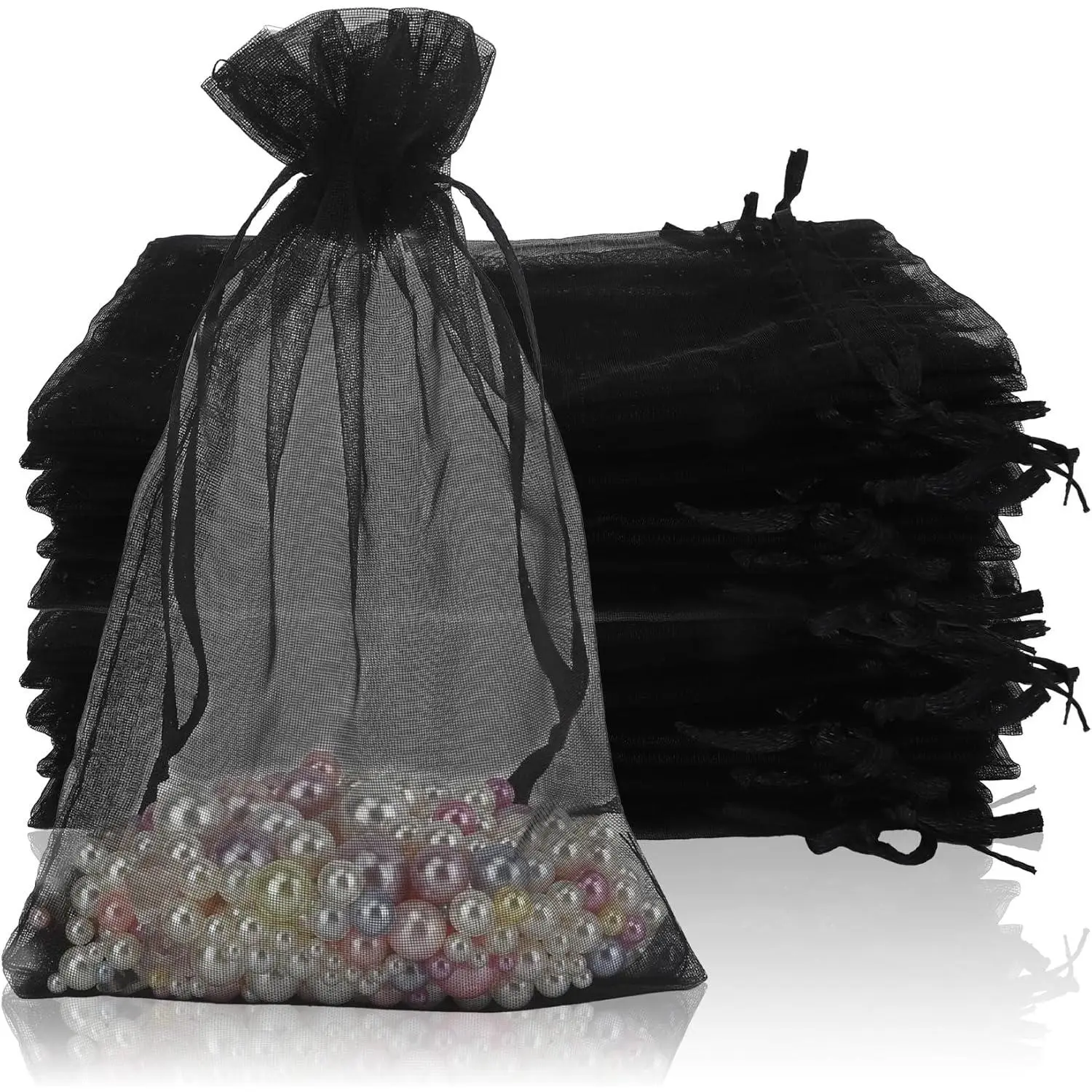 100 count Organza Bags, 4x6 inch Small Mesh Bags Drawstring, Black Sheer Organza Bags, Party Favor Bags,   Bags Candy Bags Present Bags for Wedding, Halloween, Wrapping Supplies, Small