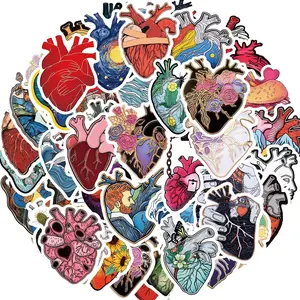 Heart Shaped Sticker, 52pcs/set Waterproof Cartoon Anatomical Human Organs Sticker, Decorative Sticker for Water Bottle Laptop Skateboard Bumper Cars Bicycle Phone, Ornaments