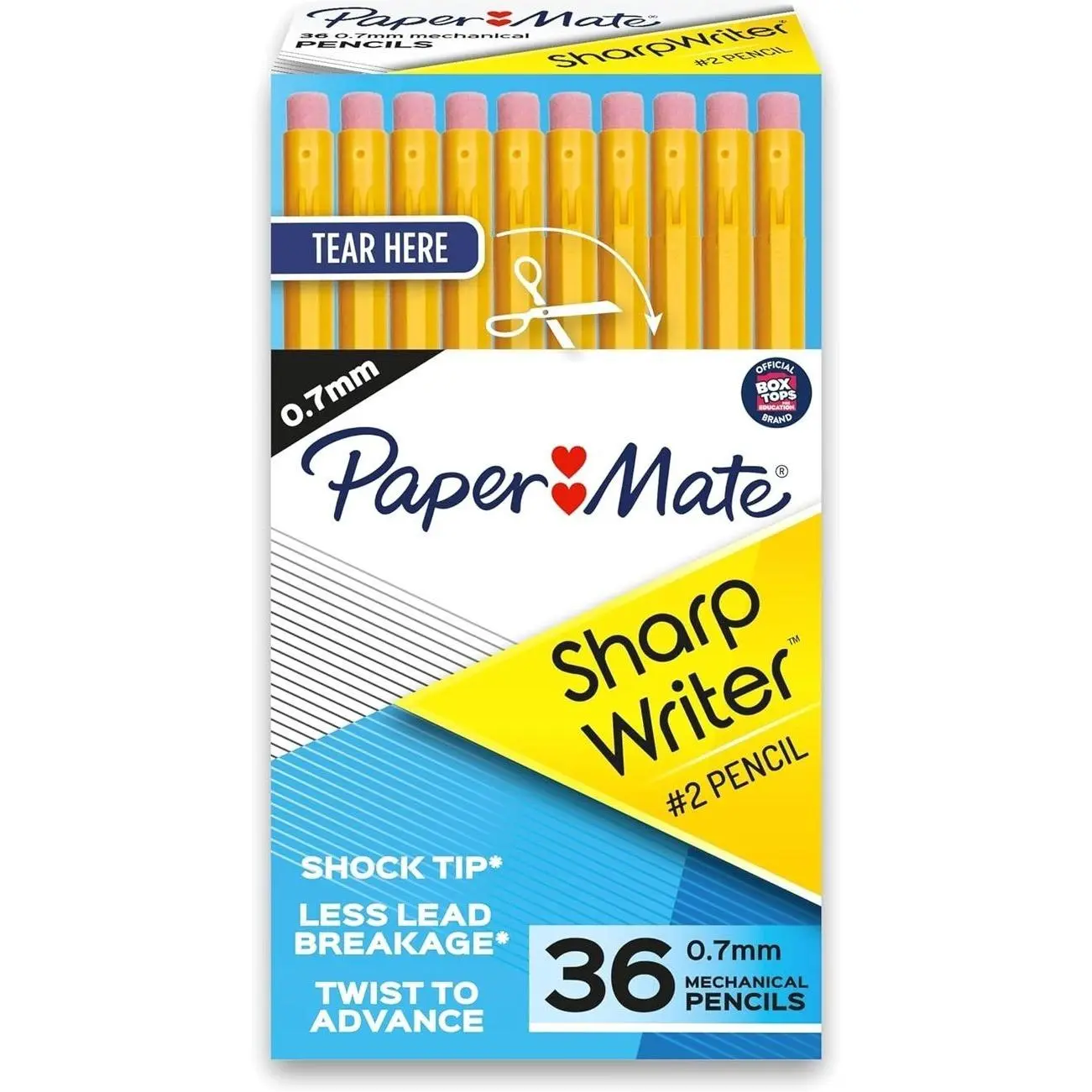 Paper Mate SharpWriter Mechanical Pencils, 0.7 mm #2 Pencil Lead, Yellow, 36 Count - Back to School Supplies