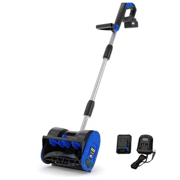 Gaomon 20V Cordless Electric Snow Shovel, 4.0Ah Battery & Charger, Brushless Motor, 12" Clearing Width x 8" Depth, 17FT Throwing Distance, Lightweight Snow Thrower for Driveways & Sidewalks, Blue