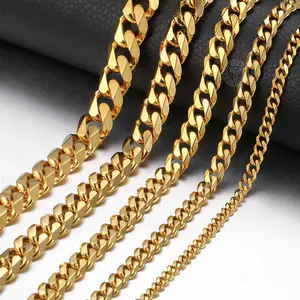 3-11mm Stainless Steel Necklace  for Men Women Cuban Link Chain Gold Color Choker Basic Punk Jewelry 18inch-30inch