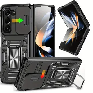 Suitable for for galaxy S21/ S22/ S23/ S24/ S25/ S26/ Ultra/ Plus/ FE Series Heavy Duty Shockproof Magnetic 360° Rotating Ring Bracket Phone Case with Lens Sliding window