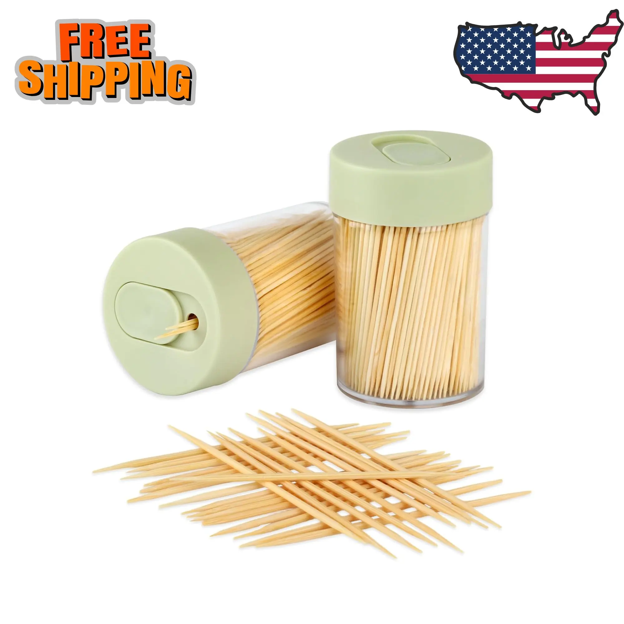 2PS Toothpick Holder with 1000 Count Bamboo Toothpicks