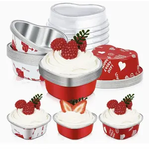 Heart-Shaped Mini Bread Molds (3.4 Oz), Non Toxic Bakeware, Cake & Cupcake Baking Cups with Lids, Durable Non-Stick Aluminum Foil Boxes for Parties