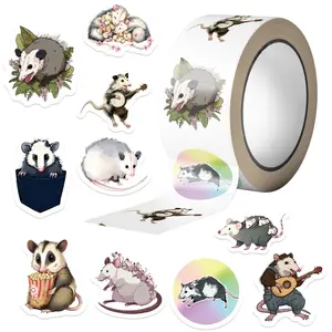 500pcs Cartoon Opossum Friend Roll Stickers Series Sealing Stickers Cup Laptop Suitcase Notebook DIY Decorative Stickers Birthday Gift Funny Stickers