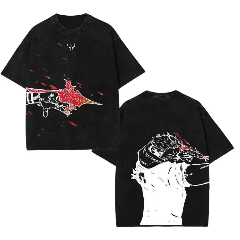 Men's Jujutsu Kaisen Ryomen Sukuna Ver 4 Unisex Oversized Soft Washed Heavy Cotton Double-Printed Casual Loose-Fitting Twist Short-Sleeve Graphic Tee - Round Rib Neck, Pre-Washed, Hang Dry, Do Not Bleach, 2xl, Anime Manga Apparel, Gift For Anime Fans