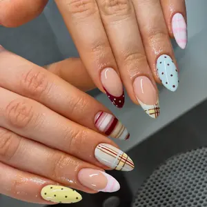 Pastel Stripe Press On Nails, Cute Almond Nails with Soft Pink French Tip, Handmade Daily Wear Nails, Soft Pink Yellow Nail Art