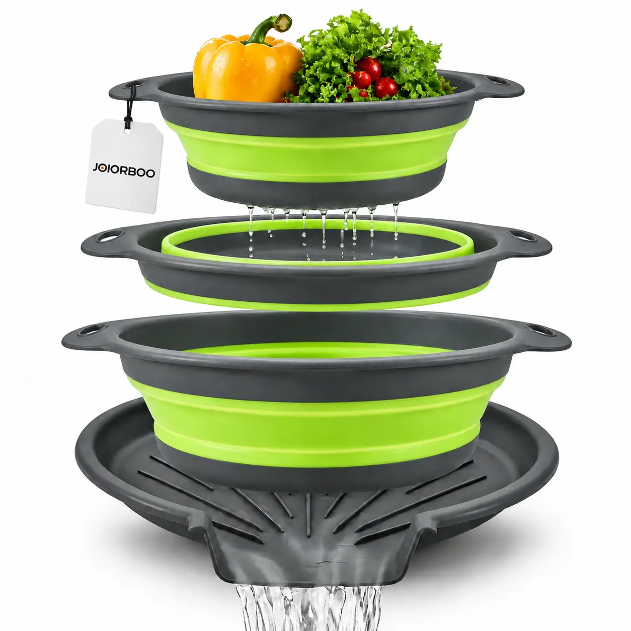 JOIORBOO 4-Pack Sturdy Collapsible Colanders Set, Dish-Friendly Food Strainers with Holes, Over-Sink Draining Base, Stackable Collapsed Sieves and Colanders Utensils for Pasta, Fruits