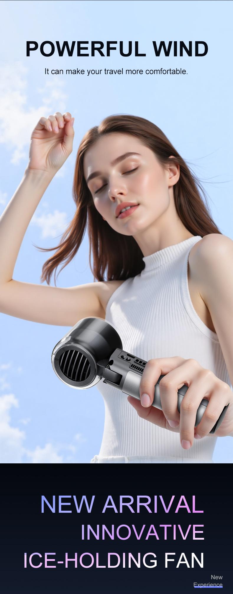 2026 New 5-in-1 High-Speed Handheld Fan, Portable Folding Cooling Fan with Ice Compress, 16°C Instant Cooling Turbo Fan, LED Display, Rechargeable Personal Fan for Travel & Outdoor