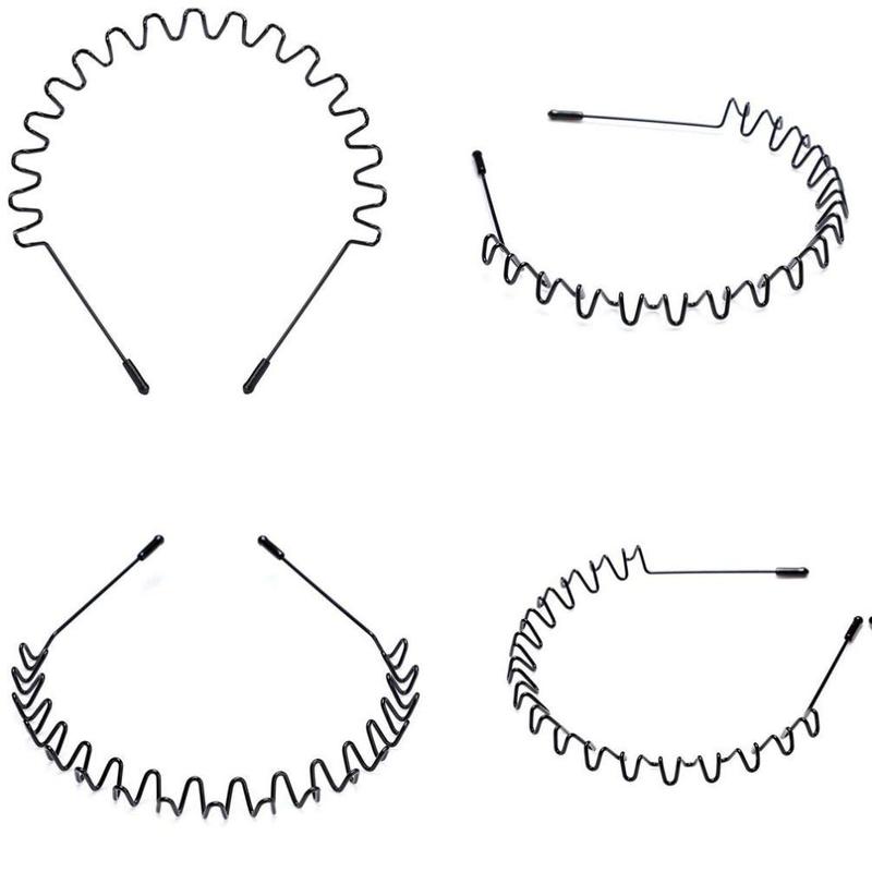 Metal Headbands, 2 Pack Fashion Unisex Black Hairband Spring Wave Non Slip Sports Headwear Hair Hoop Hair Accessories (2 Pack)