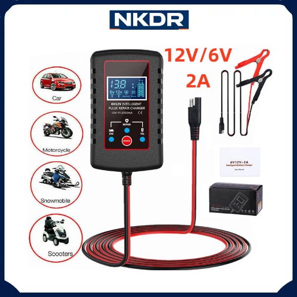 6V 12V Automatic Battery Charger Maintainer for Motorcycle Trickle Float with Smart Pulse Repair and Multiple Protections