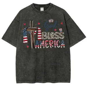 God Bless America Flag Cross Leopard Graphic Tee, Women's Oversized Acid Wash T Shirt, USA 250th Anniversary Patriotic Christian Shirt, Vintage Washed Cotton Short Sleeve Top, 4th of July Faith Graphic Tee, Unisex Casual Fashion Shirt