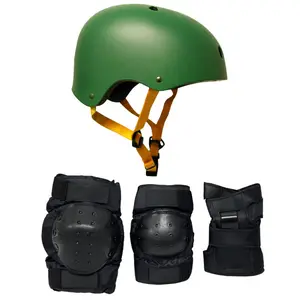 Skateboard Helmet Elbow/Knee/Wrist Pad Combo Skateboarding Skate Park Safety Kit Hunter Green Helmet Extra Small Pads