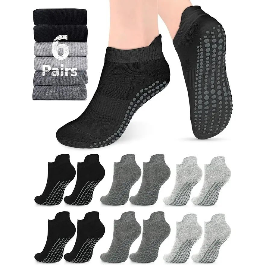 Women's Non-Slip Athletic Ankle Socks - 3/4/6 Pairs Bundle Elastane Basic Socks for Pilates, Barre, Gender-Neutral for Hospital Barefoot Use, Basic Ankle Socks