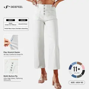 Sidefeel Women's Wide Leg Jeans High Waisted Zimbaplatinum Stretchy Straight Leg Jeans Buttoned Loose Denim Pants with Pocket