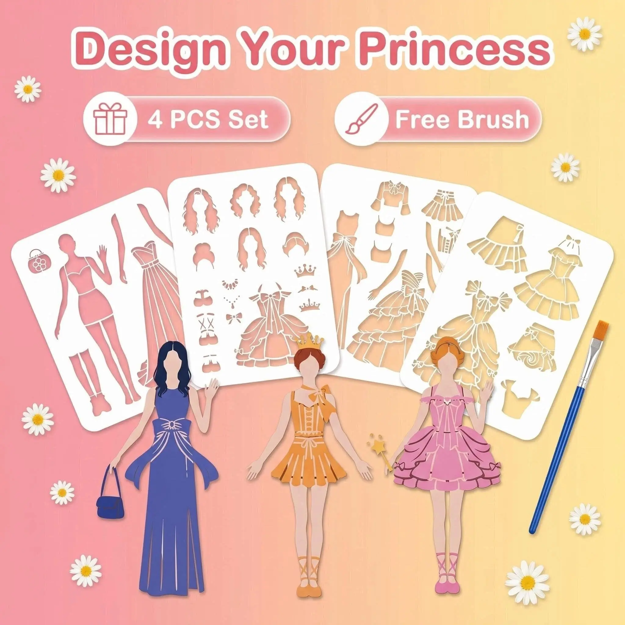 4-Piece Women's Dress Cutout Template, Reusable for Wall, Furniture, Canvas, Scrapbook Decoration, Fashion Drawing Template