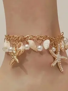 Bohemian Starfish Seashell Faux Pearl Pendant Bracelet, Elegant Beaded Design for Women, Perfect Gift for Her