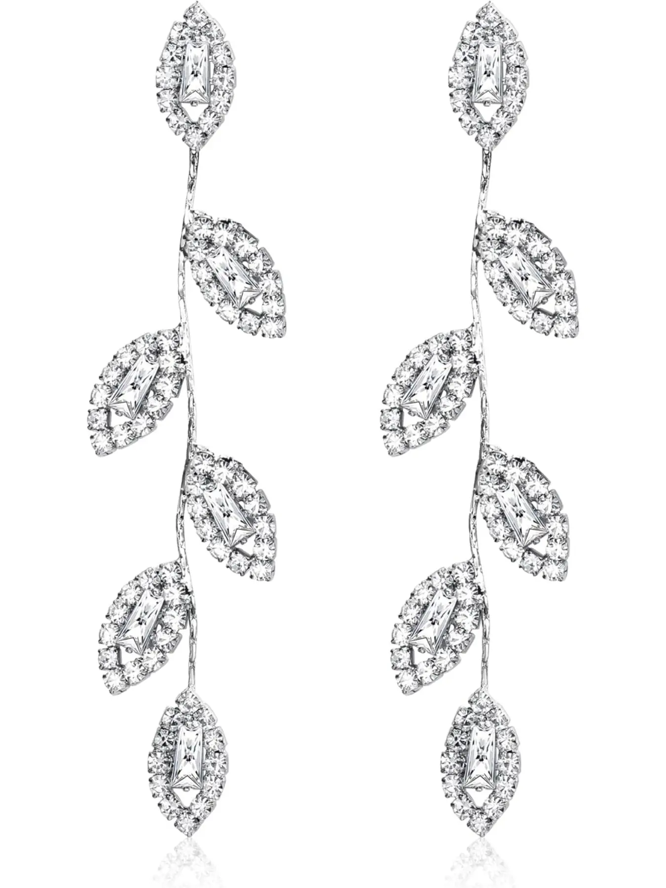 Silver Dangle Earrings for Women - Rhinestone Earrings Dangling - Bridal Earrings for Wedding Crystal Bow Tassel Long Chandelier Prom Earrings Party Jewelry