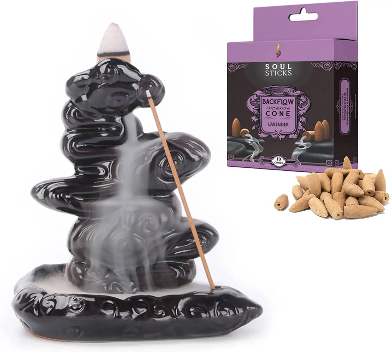 Calm Clouds Backflow Burner with Lavender Backflow Cones Set