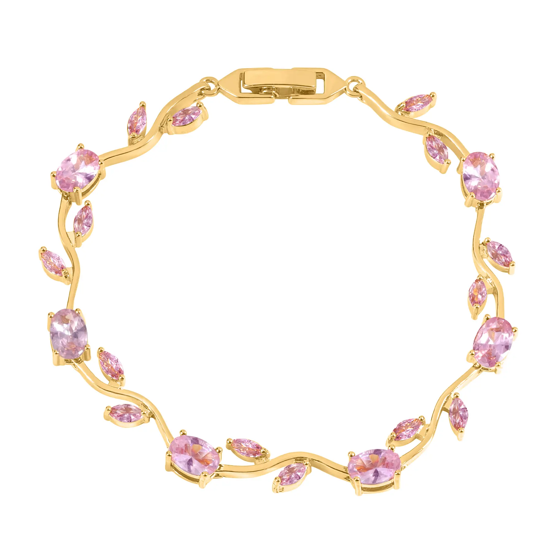 Tulip Zircon Crystal Bracelet Sparkle Colorful Natural Gemstone Stackable 18K Gold Plated Stainless Steel Sweet Cool Pink Ins Style Branch Nature Inspired Y2K Vacation Beach Elegant Lucky Jewelry Gift for Valentine Anniversary Daily Wear