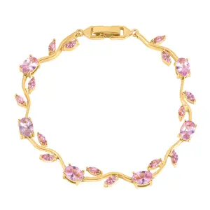 Tulip Zircon Crystal Bracelet Sparkle Colorful Natural Gemstone Stackable 18K Gold Plated Stainless Steel Sweet Cool Pink Ins Style Branch Nature Inspired Y2K Vacation Beach Elegant Lucky Jewelry Gift for Valentine Anniversary Daily Wear