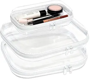 3 Pack Clear Hard Shell Zipper Cases, Dustproof PVC Storage Box, Waterproof Toiletry Organizer, Travel Makeup Organizer, Transparent Storage Cases Storage Organizer Set for Bead & Small Objects, Portable Travel Organizer Containers, Valentine's Day Gifts