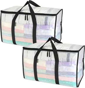 Oversized Heavy Duty Moving Bags – 2PCS Clear Storage Totes with Reinforced Handles for Packing & Storage
