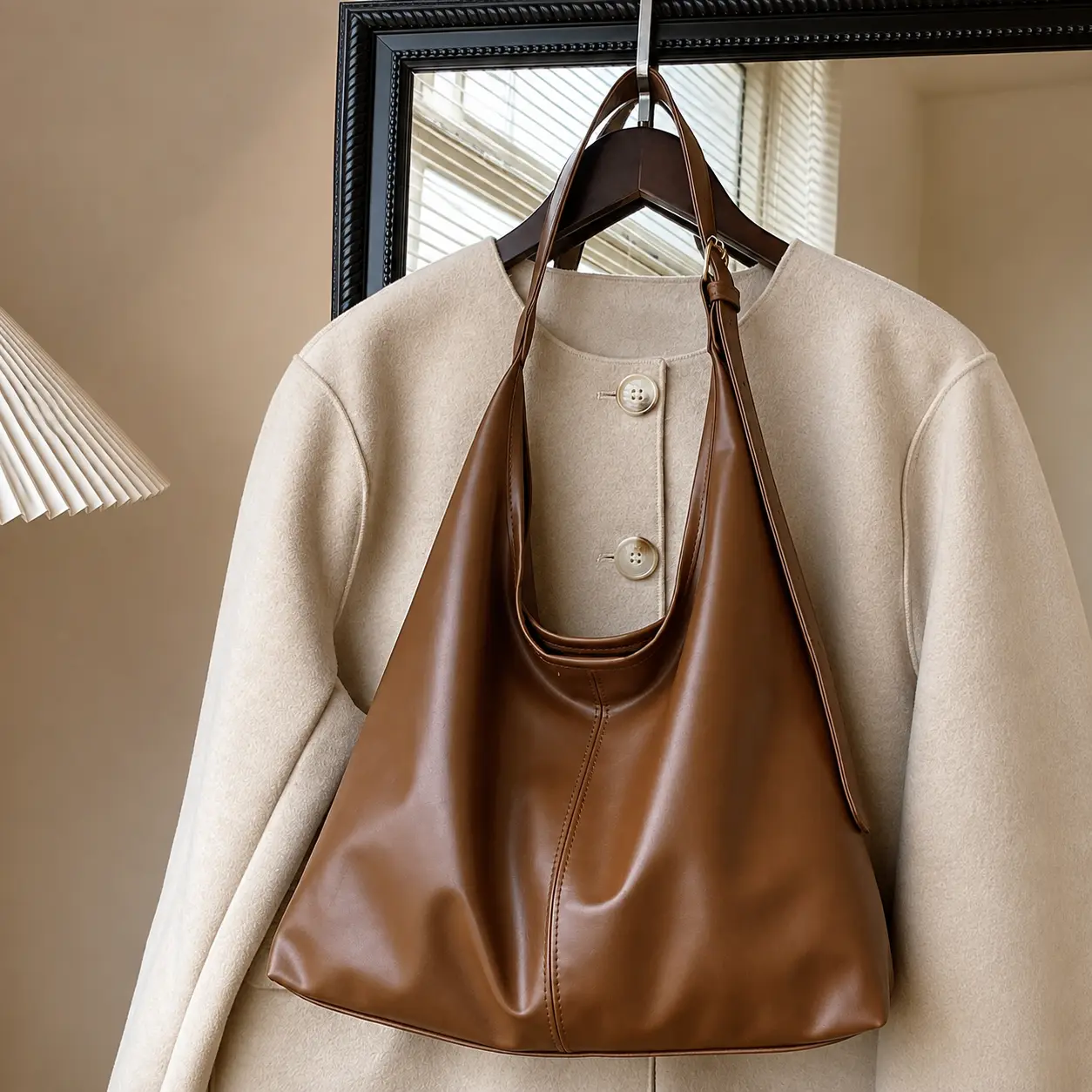 Women’s Large Capacity PU Leather Shoulder Bag, Minimalist Hobo Tote Bag with Adjustable Strap, Trendy Everyday Handbag for Work, Shopping, Travel & Daily Commuting