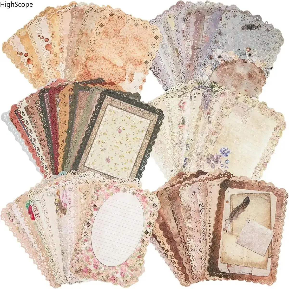 Vintage Lace-Edged Scrapbook Paper, 60 Sheets of 4.9x6.9 in Shabby Chic Stationery with Astrology & Floral Designs for Art Journaling, DIY Crafts, Scrapbooking, 60 Sheets To Cut, Scrapbooking Supplies, Making, Letters, Tea Party