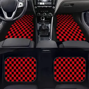 4-Piece Red Plaid Car Floor Mats - Durable Polyester, Comfortable for All Seasons, Stylish Interior Protection, Car Interior Accessories | Plaid Pattern | Universal Fit Automotive Floor Mats