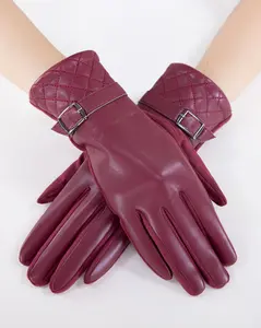 Women's Quilted Buckle Detail Faux Leather Gloves