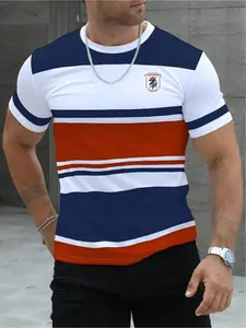 Men's Regular Fit Colorblock Raglan Sleeve Tee, Casual Short Sleeve Round Neck T-shirt for Summer, Fashion Men's Top for Daily Wear, Tropical, Casual Everyday Wear, Menswear