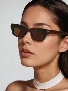 Women's Vintage Retro Leopard Print Rectangle Glasses, Trendy Chic Eyewear for Everyday Use, Fashion Accessories for Outdoor Activities