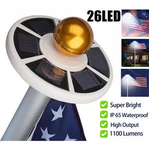 26 LED Super Bright Solar Flag Pole Light, Auto On at Dusk, IP67 Waterproof Outdoor Lighting, 6 Solar Cells, 8–10 Hr Runtime, Widely Fits 15–45 Ft Flag Poles