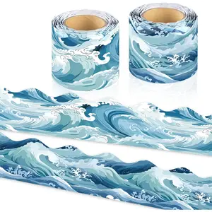 72Ft Ocean Bulletin Board Borders Under The Sea Scalloped Trim Borders Blue Ocean Theme Classroom Decorations for School Supplies Door Wall Decor Back to School Theme Party