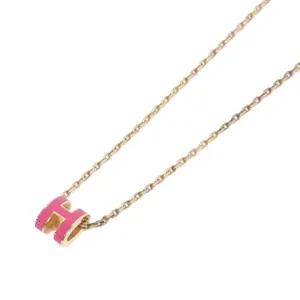 Pre-owned HERMÈS Brass Small Leather Goods Pop H MINI Necklace