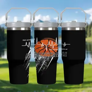 1pc 30oz Stainless Steel Insulated Cup, Basketball Theme Never Give Up, Large Capacity Travel Mug, Sports Water Bottle, Student Cup, Car Cup，perfect outdoor camping coffee cup for sports enthusiasts as a birthday or Christmas gift.