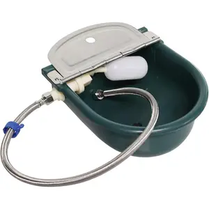 Automatic Plastic Livestock Water Bowl with Stainless Steel Cover, Waterer for Dog Cattle Horse Drinking with Float Valve Drain Plug 1/2 Inch Pipe Green